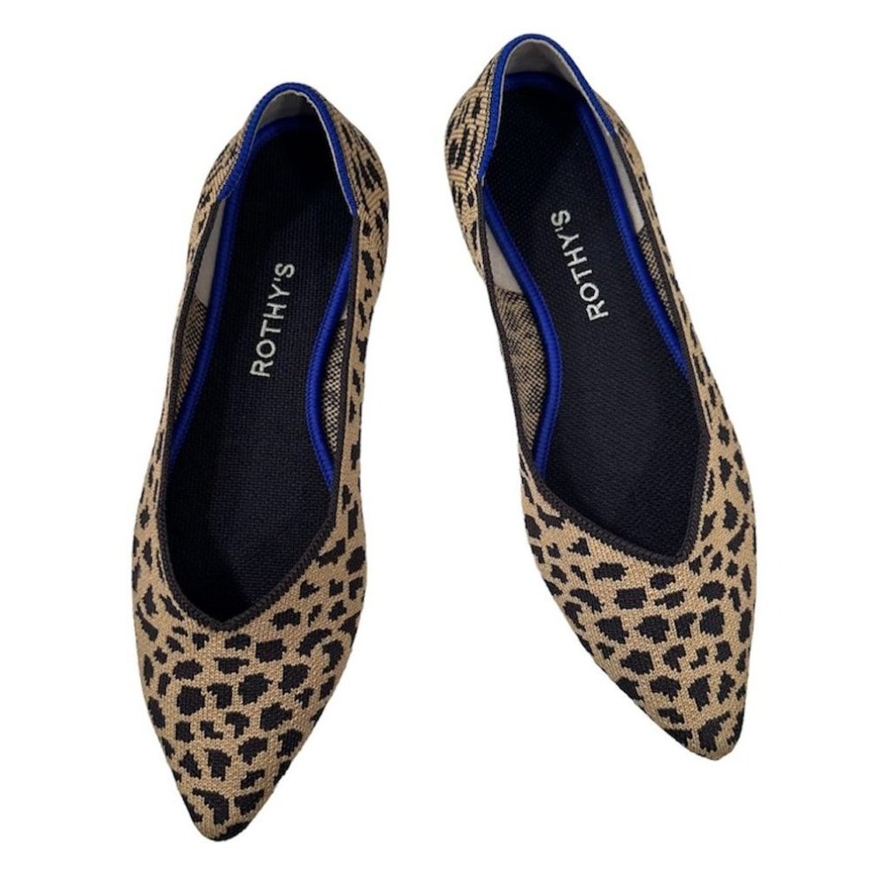 Rothy's Leopard Print Pointed Toe Flats in Tan and Black